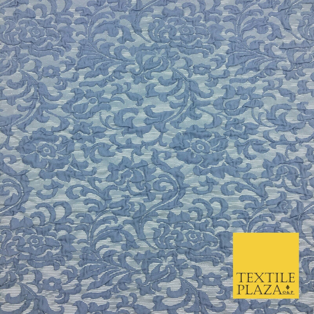 DUSTY BLUE Ornate Floral 3D Bubble Brocade Dress Fabric Metallic Fancy 1365