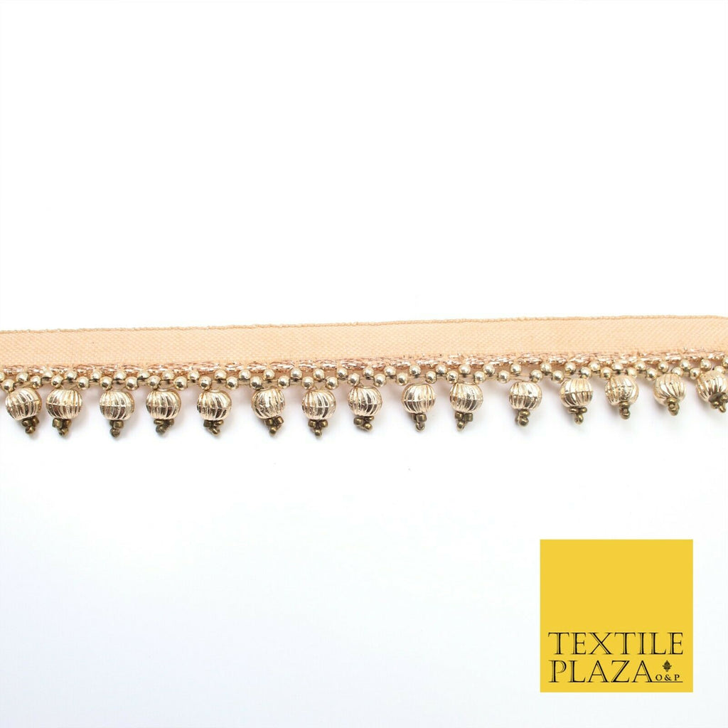 Light Gold Spherical Textured Pearl Trimming Border Ethnic Beaded Gota X310