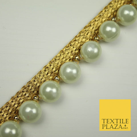 White Silver Pearl Beaded Trimming Border Ribbon Ethnic Gota Edging X304