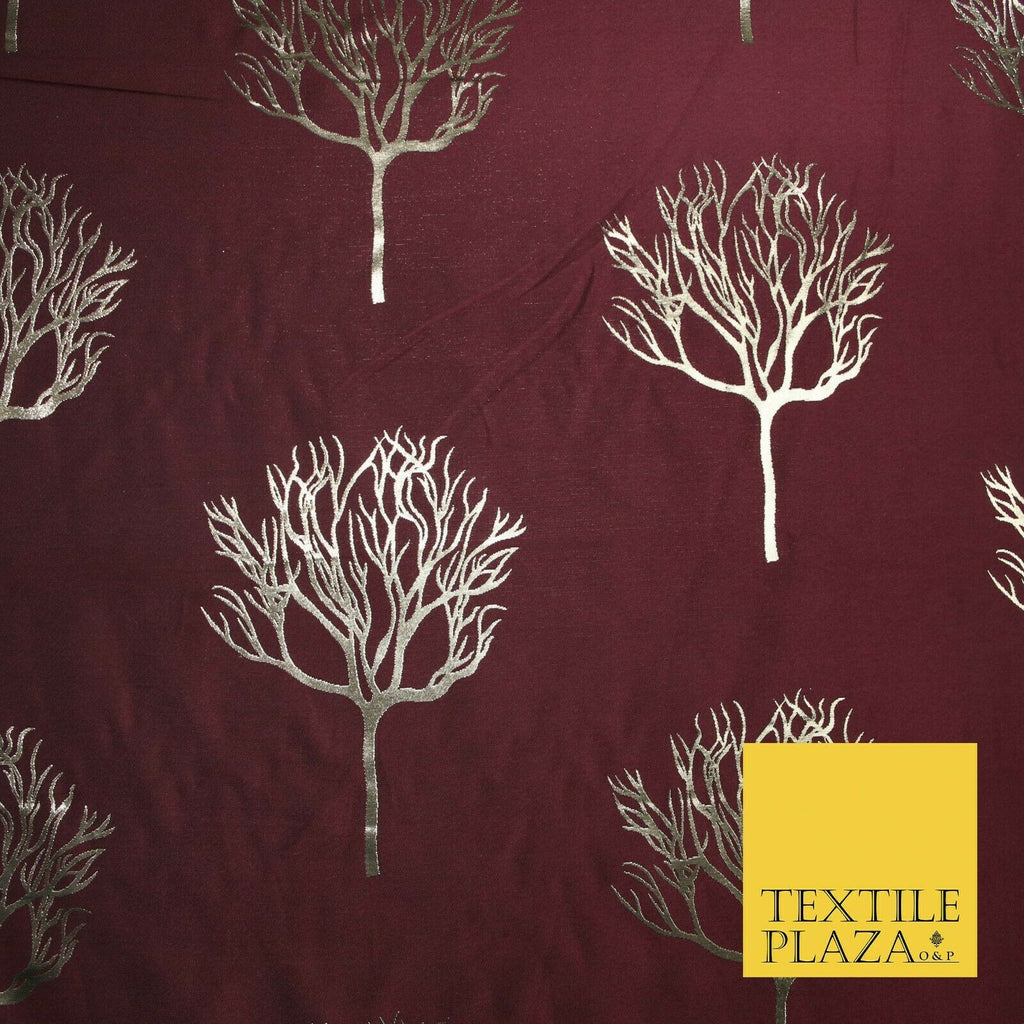 Luxury Autumnal Leafless Tree Metallic Gold Jacquard Brocade Fabric 6 COLOURS