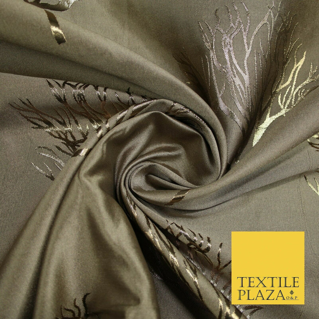 Luxury Autumnal Leafless Tree Metallic Gold Jacquard Brocade Fabric 6 COLOURS