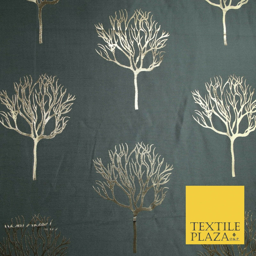 Luxury Autumnal Leafless Tree Metallic Gold Jacquard Brocade Fabric 6 COLOURS