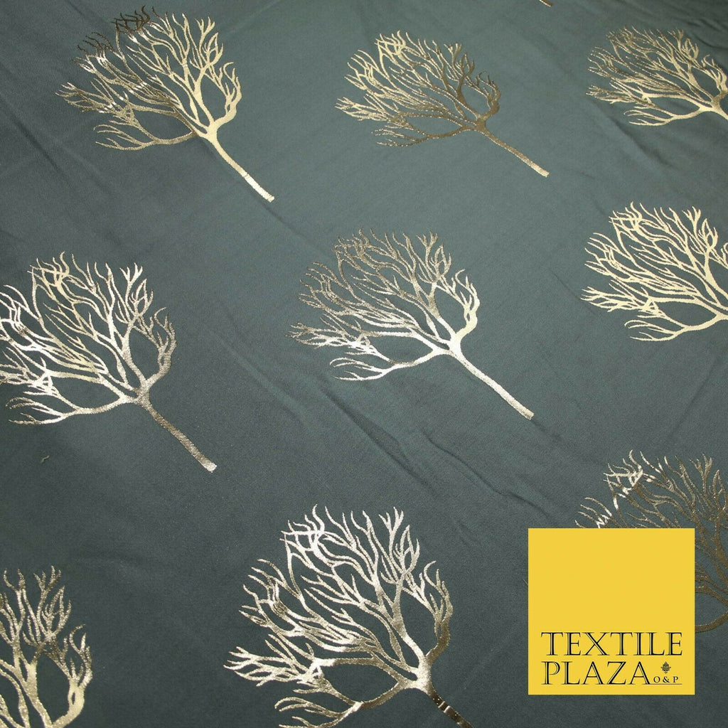 Luxury Autumnal Leafless Tree Metallic Gold Jacquard Brocade Fabric 6 COLOURS