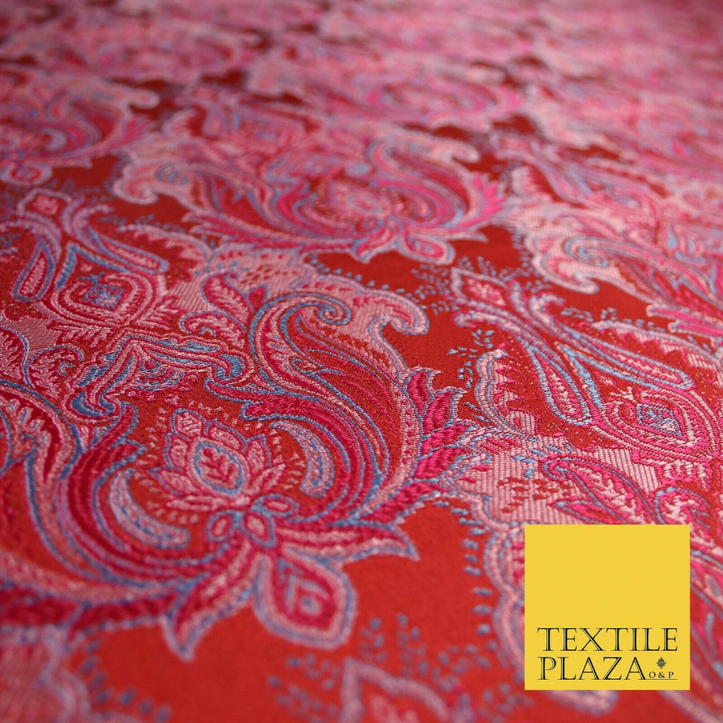 Cherry Red Fuchsia Ornate Damask Brocade Dress Fabric Metallic Fancy 58" 5999