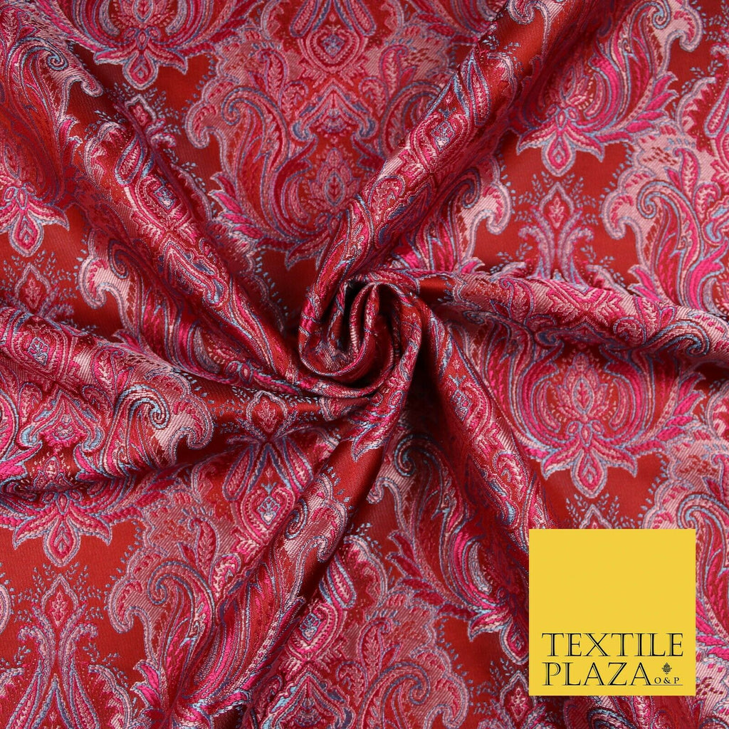Cherry Red Fuchsia Ornate Damask Brocade Dress Fabric Metallic Fancy 58" 5999