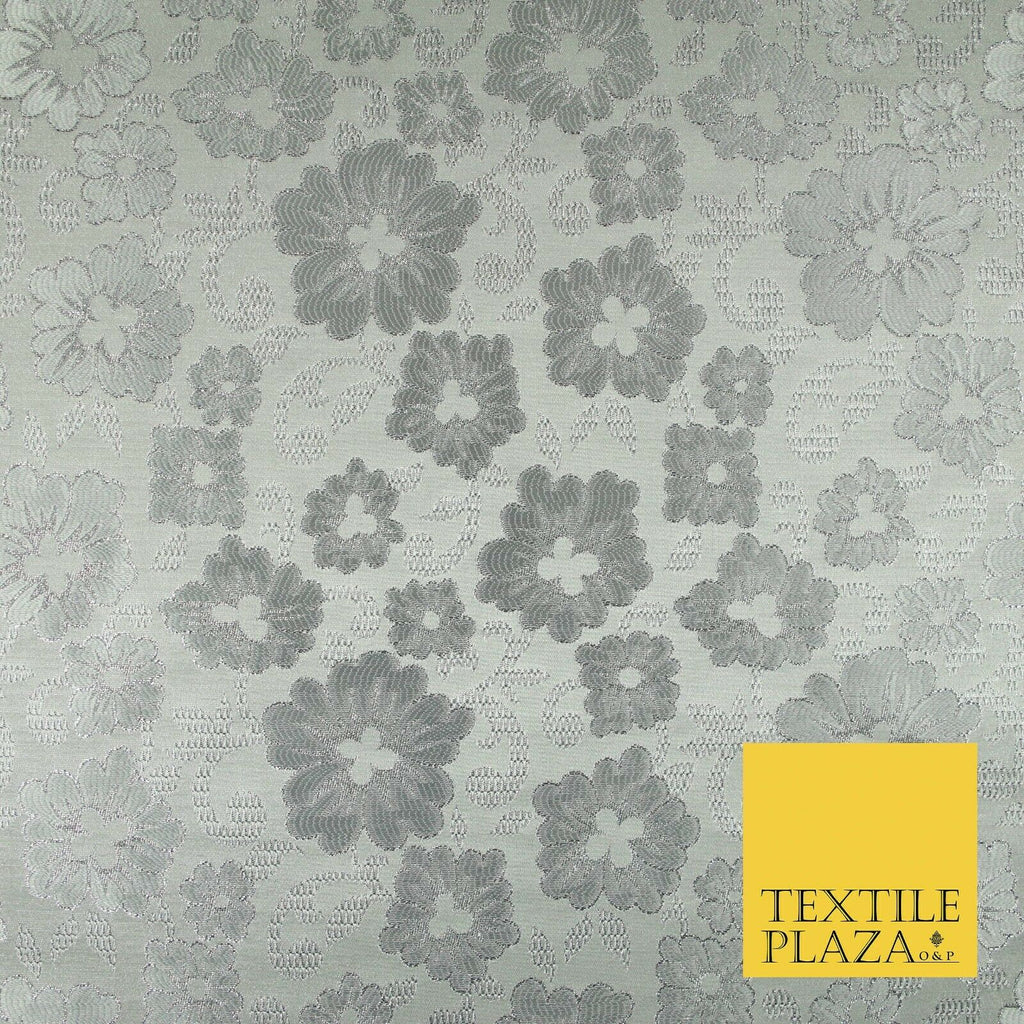 Silver Ornate Floral Scroll Satin Metallic Brocade Dress Fabric Fancy 58" 6003