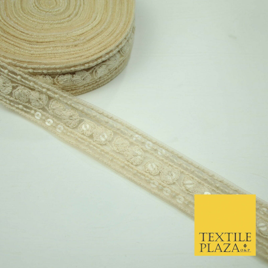 10 PASTEL COLOURS Soft Thread Floral Sequin Ribbon Trim Border Lace - Per Metre