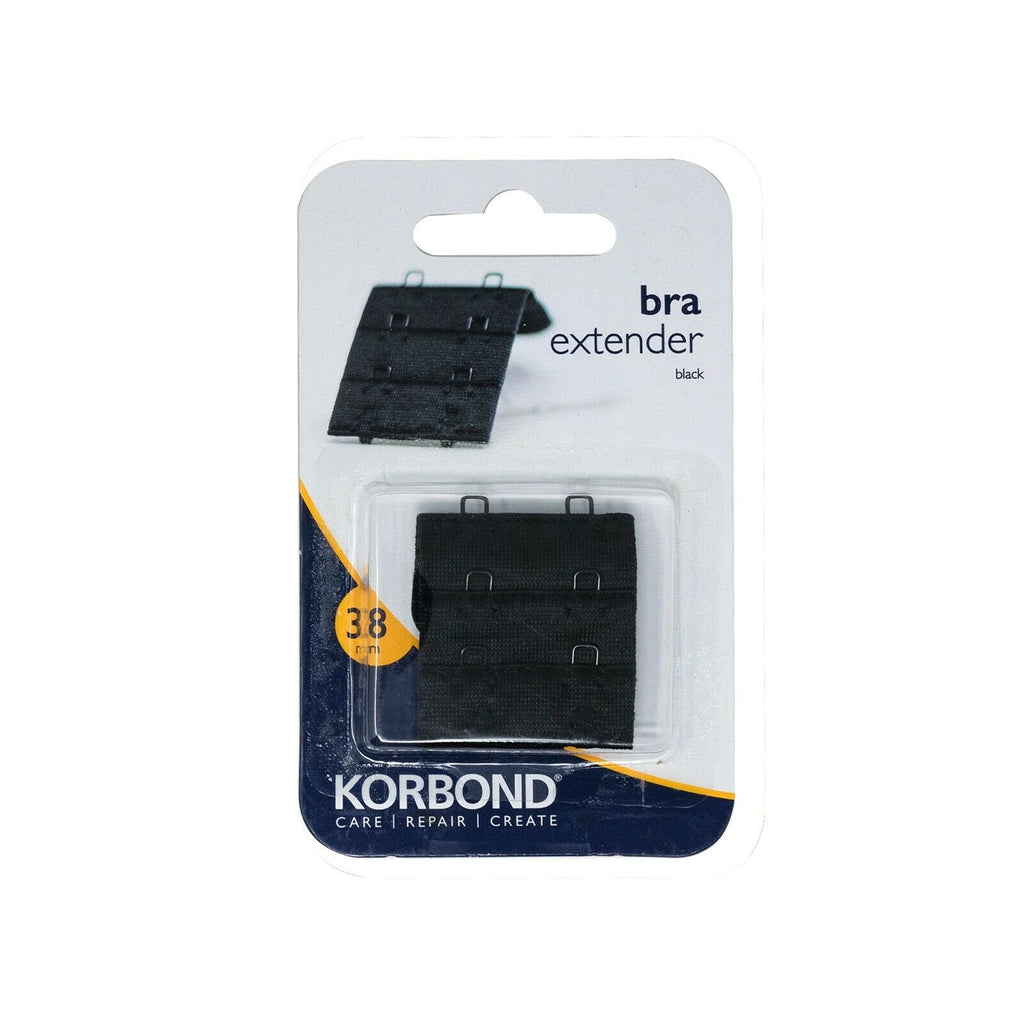 KORBOND Double Hook Bra Extender Extension 38mm BLACK - Machine Washable 110101