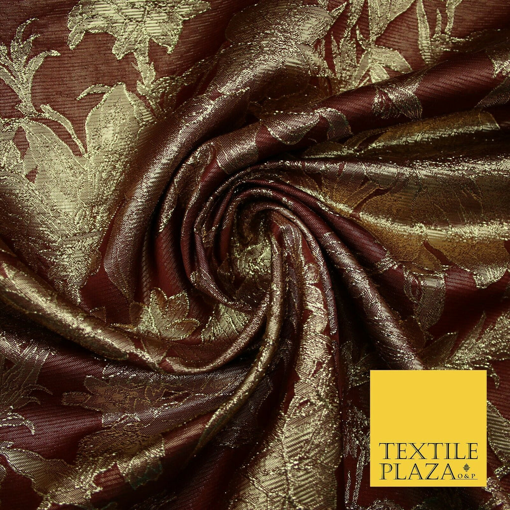 Green Brown Peach Luxury Textured Gold Floral Rose Brocade Dress Fabric Metallic