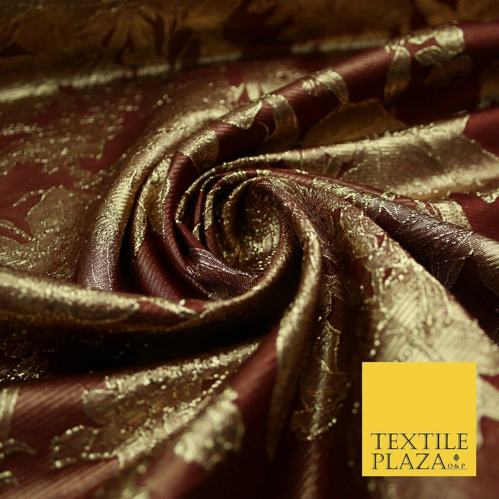 Green Brown Peach Luxury Textured Gold Floral Rose Brocade Dress Fabric Metallic