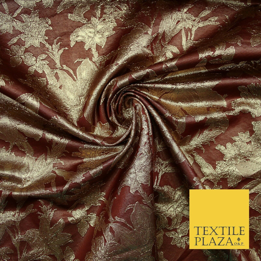 Green Brown Peach Luxury Textured Gold Floral Rose Brocade Dress Fabric Metallic