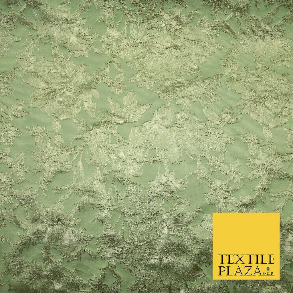 Green Brown Peach Luxury Textured Gold Floral Rose Brocade Dress Fabric Metallic