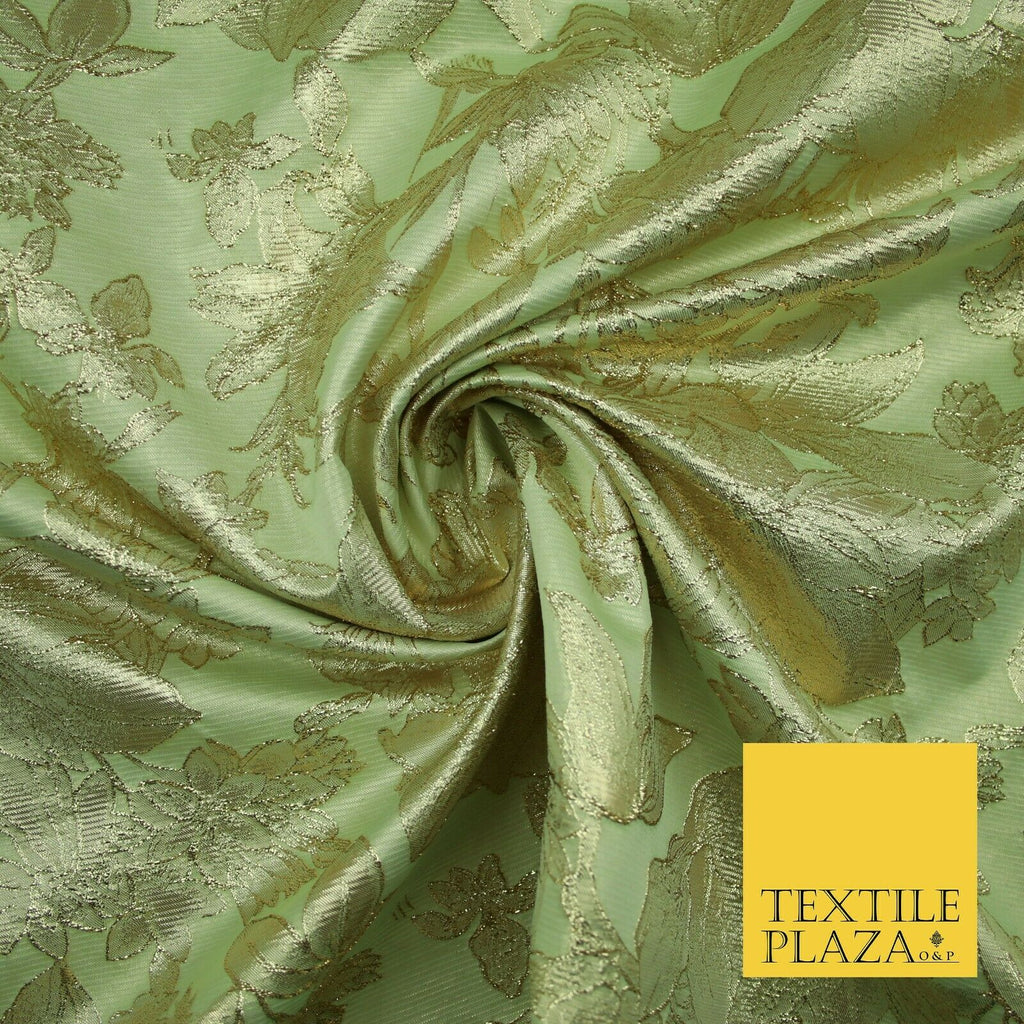 Green Brown Peach Luxury Textured Gold Floral Rose Brocade Dress Fabric Metallic