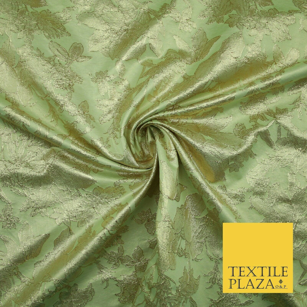 Green Brown Peach Luxury Textured Gold Floral Rose Brocade Dress Fabric Metallic