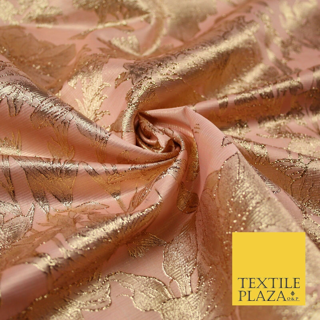 Green Brown Peach Luxury Textured Gold Floral Rose Brocade Dress Fabric Metallic