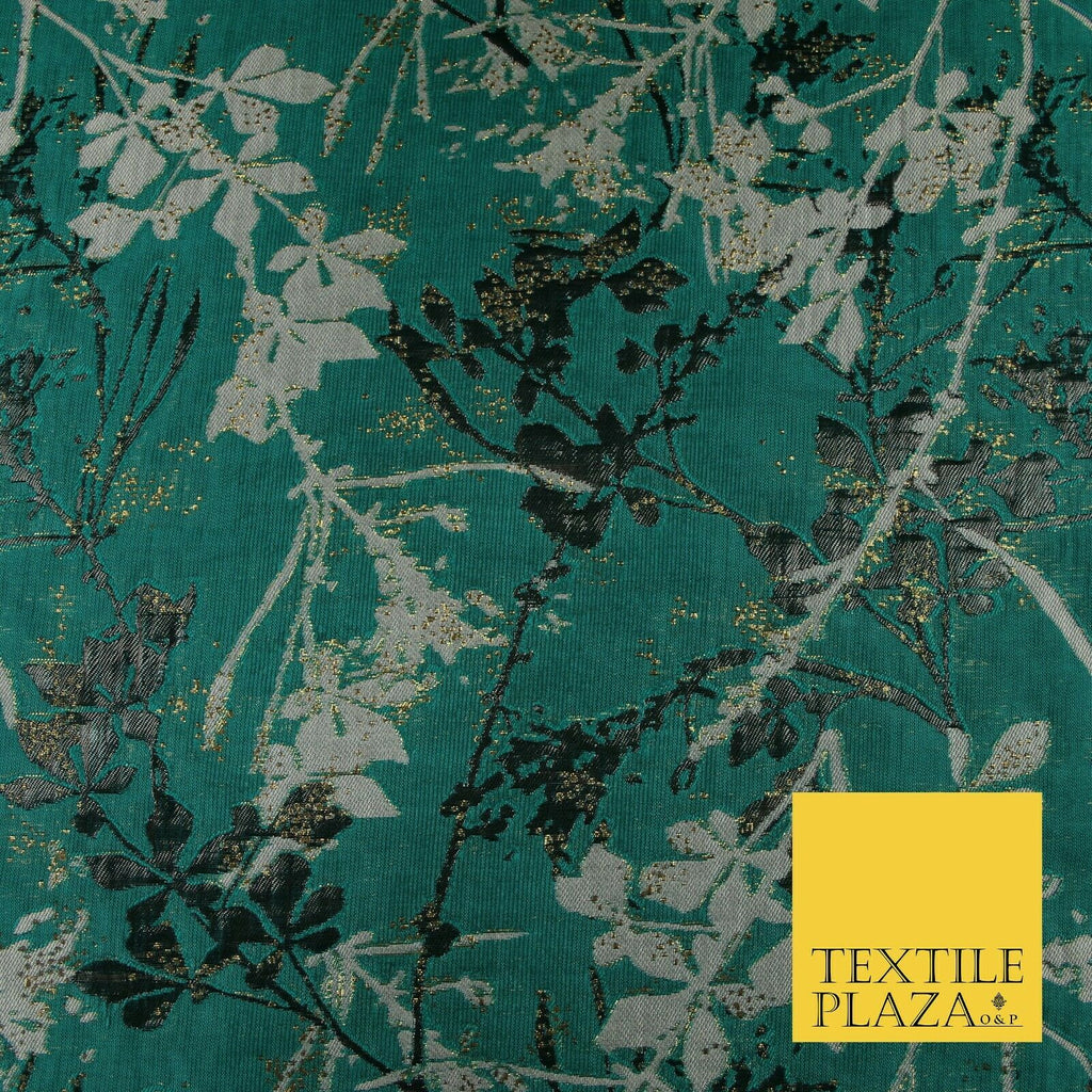 Jade Green Abstract Art Deco Floral Splash Textured Brocade Dress Fabric 6848