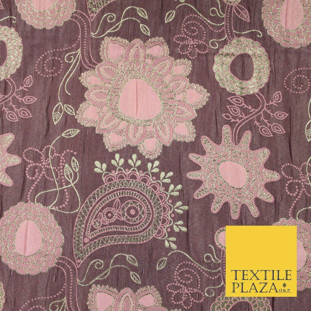 Mauve Pink Metallic Gold Mandala Paisleys Brocade Jacquard Dress Fabric 6843