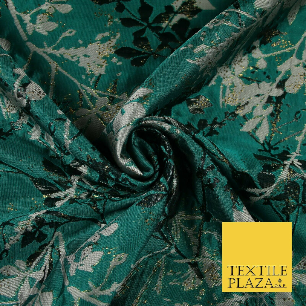 Jade Green Abstract Art Deco Floral Splash Textured Brocade Dress Fabric 6848