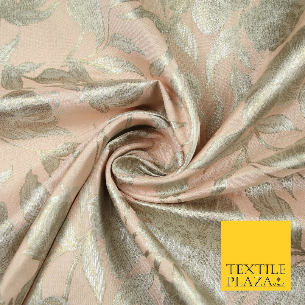 Light Peach Gold Wildflower Thistle Floral Metallic Textured Brocade Fabric 7162