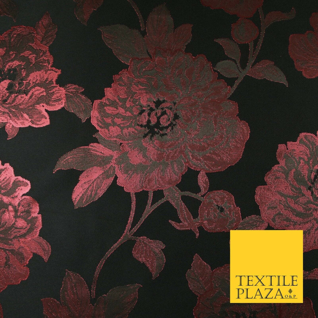 Black Raspberry Wine Oversized Floral Metallic Jacquard Brocade Fabric 7149