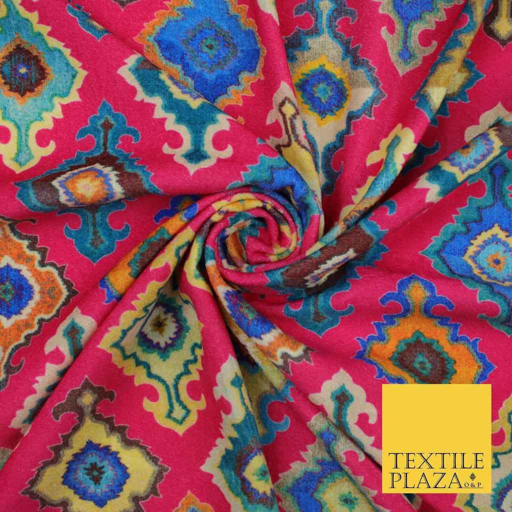 Bright Multicolour Batik Printed Soft Micro Velvet Velour Non Stretch Fabric
