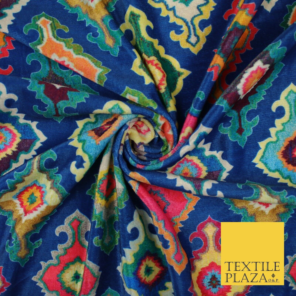 Bright Multicolour Batik Printed Soft Micro Velvet Velour Non Stretch Fabric