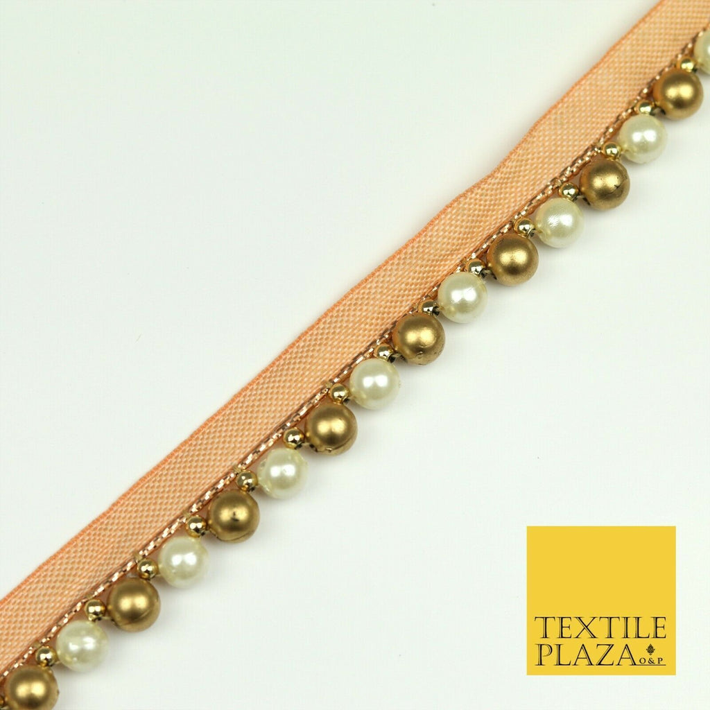 Gold White Large Pearl Bead Trimming Border Ribbon Ethnic Gota Trim Edging X302