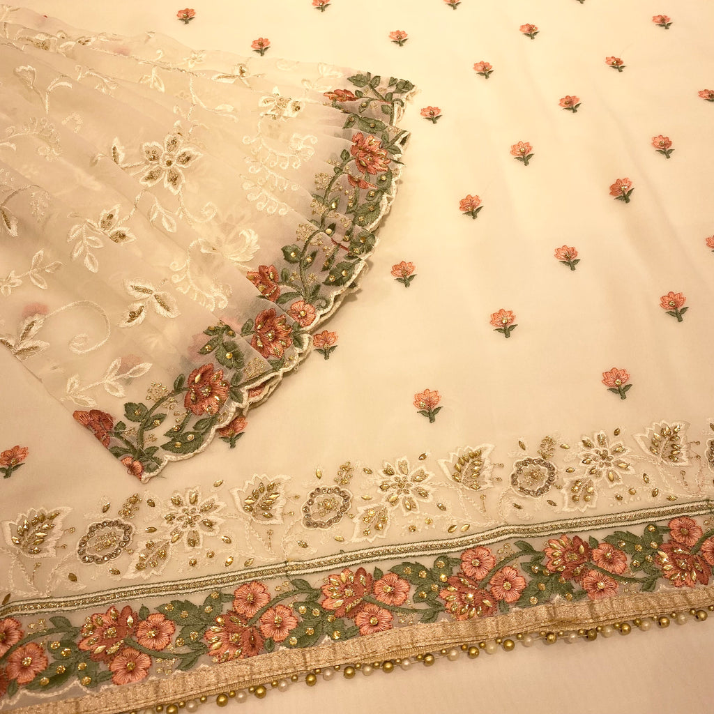 Georgette Suit with Floral Threadwork Embroidery (D35)