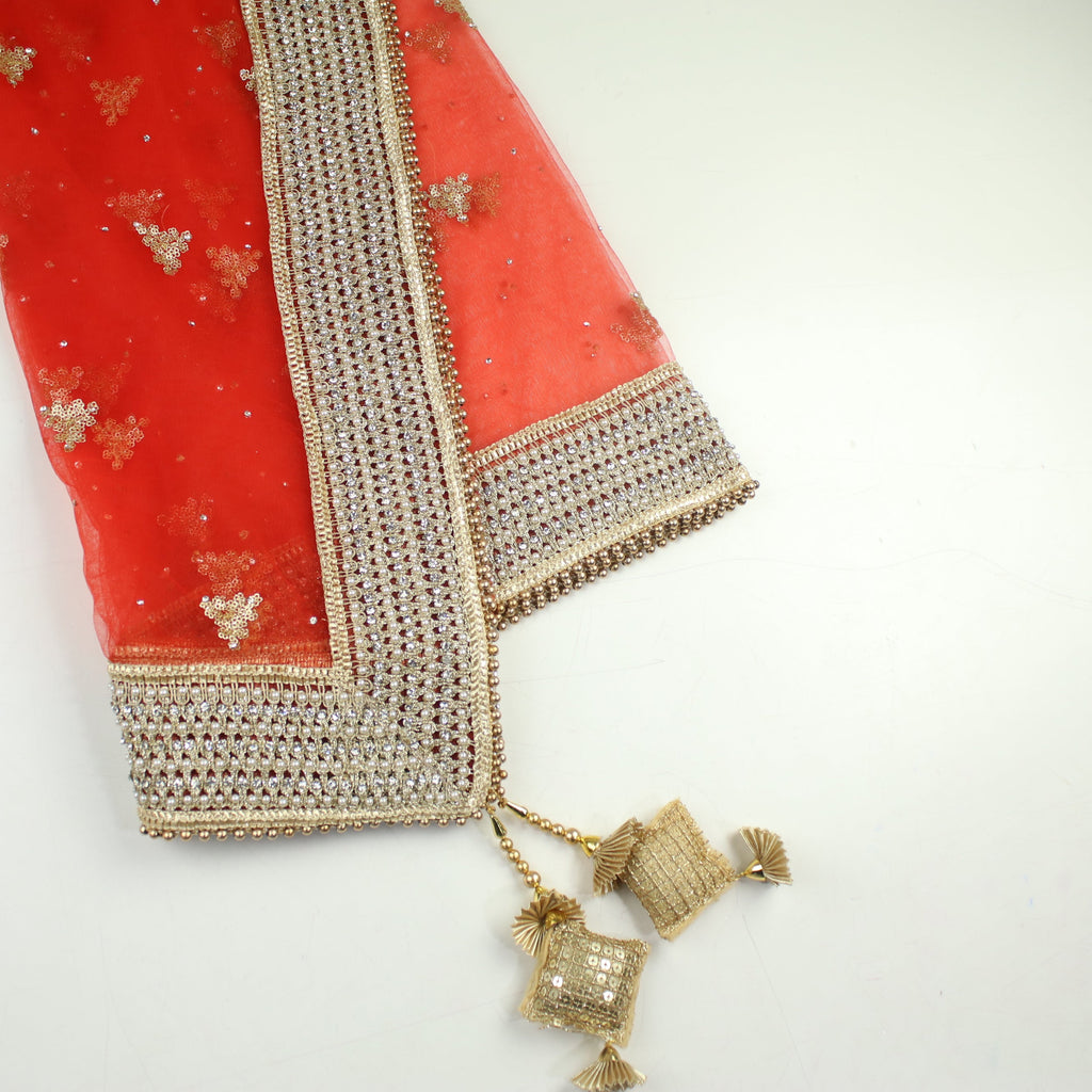 THE RHEA DUPATTA - FIERY RED