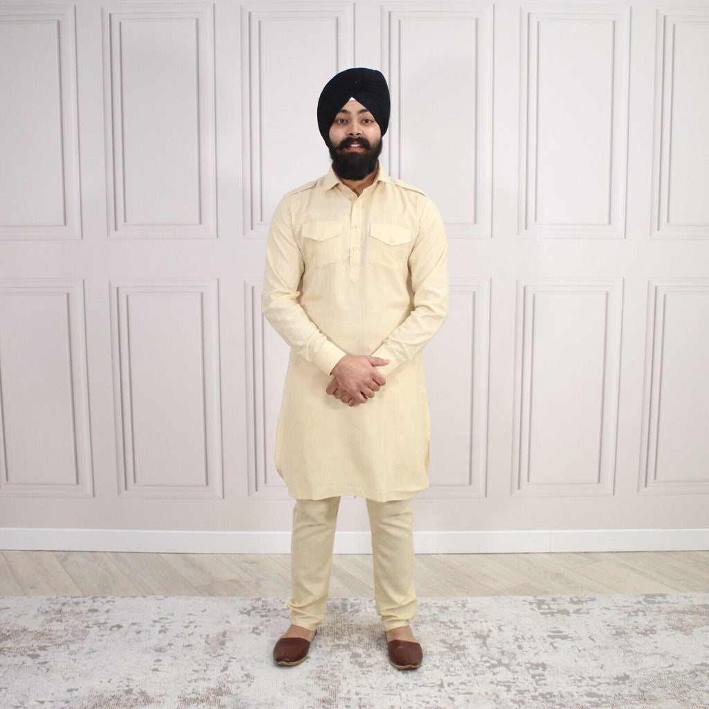 4 COLOURS - Mens Tab Kurta Pajama Cotton Indian Punjabi Asian Shirt Jago Sangeet