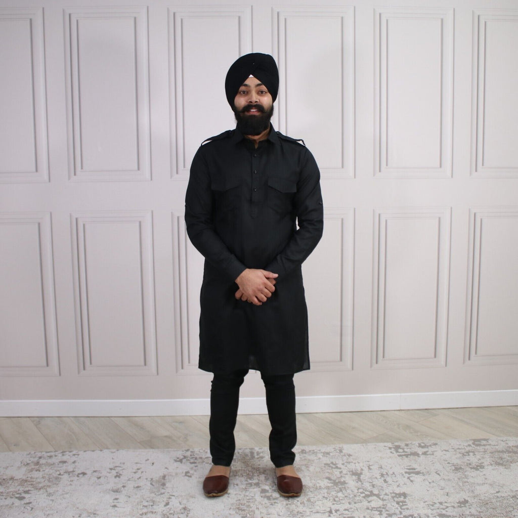 4 COLOURS - Mens Tab Kurta Pajama Cotton Indian Punjabi Asian Shirt Jago Sangeet
