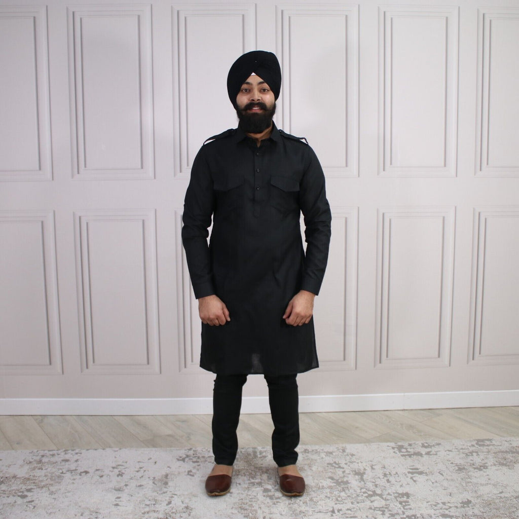 4 COLOURS - Mens Tab Kurta Pajama Cotton Indian Punjabi Asian Shirt Jago Sangeet