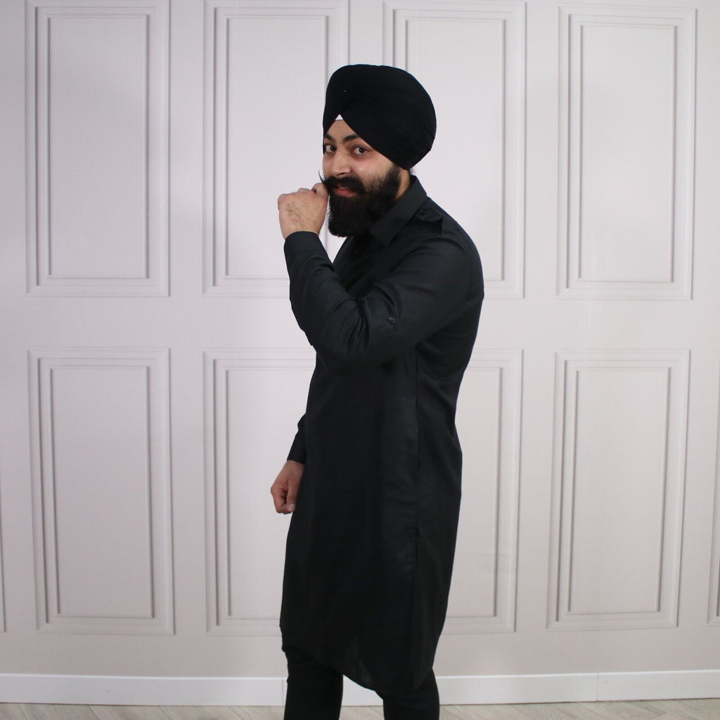 4 COLOURS - Mens Tab Kurta Pajama Cotton Indian Punjabi Asian Shirt Jago Sangeet