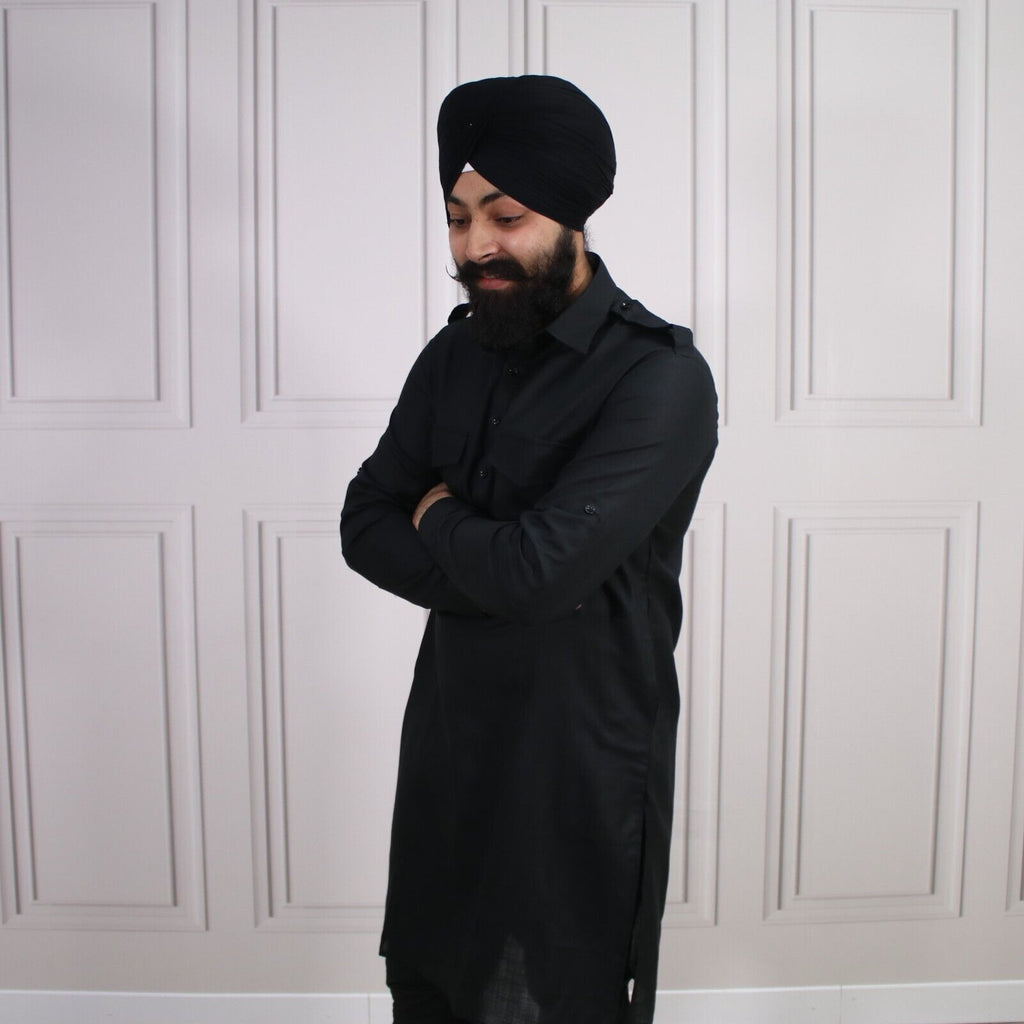 4 COLOURS - Mens Tab Kurta Pajama Cotton Indian Punjabi Asian Shirt Jago Sangeet