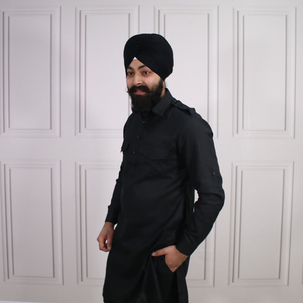 4 COLOURS - Mens Tab Kurta Pajama Cotton Indian Punjabi Asian Shirt Jago Sangeet