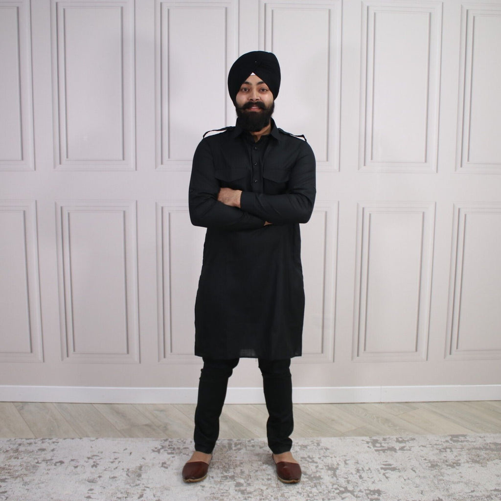 4 COLOURS - Mens Tab Kurta Pajama Cotton Indian Punjabi Asian Shirt Jago Sangeet