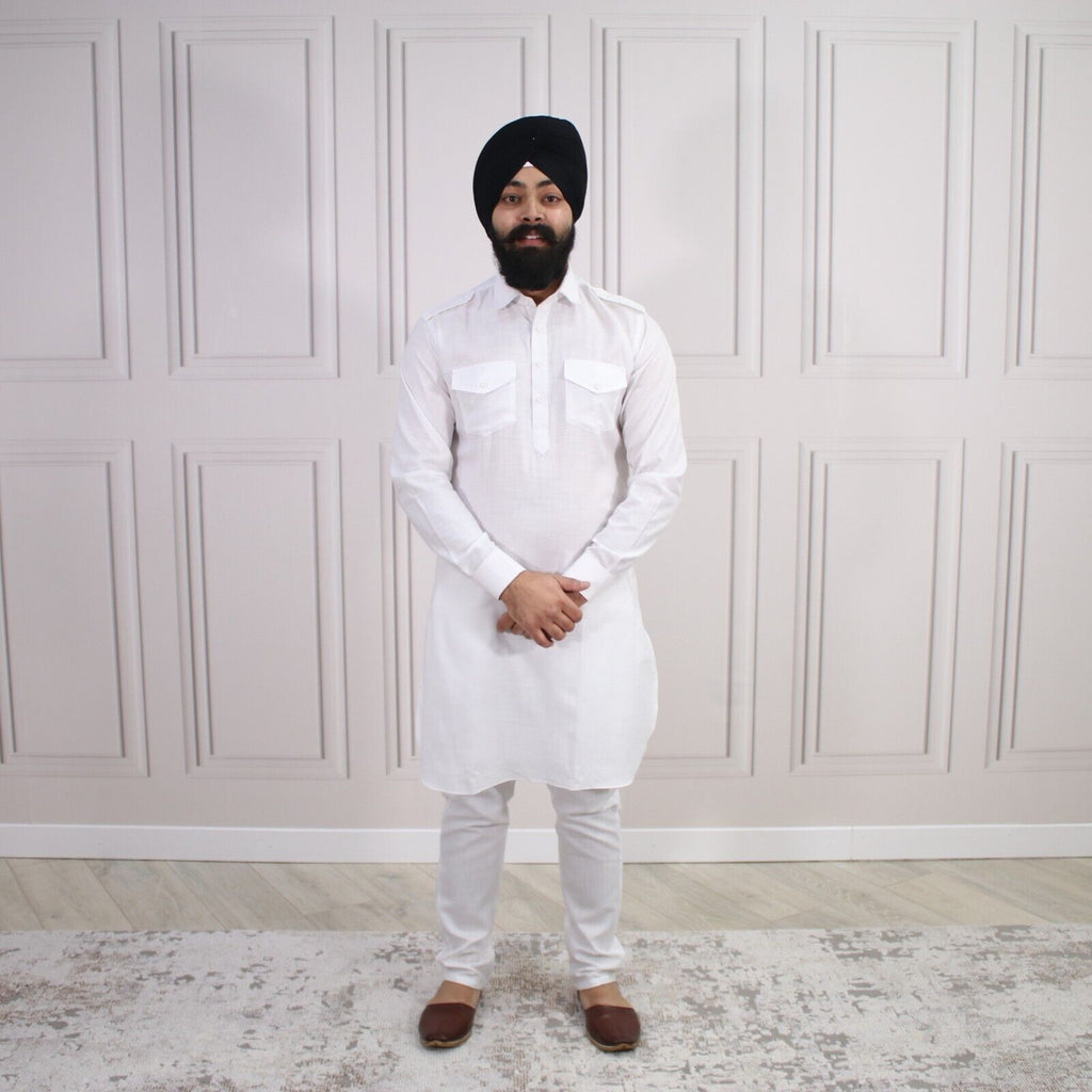 4 COLOURS - Mens Tab Kurta Pajama Cotton Indian Punjabi Asian Shirt Jago Sangeet