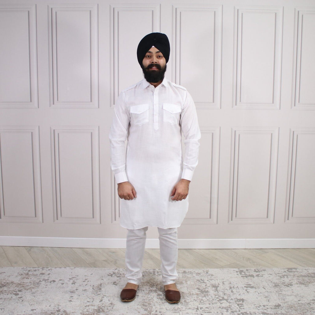4 COLOURS - Mens Tab Kurta Pajama Cotton Indian Punjabi Asian Shirt Jago Sangeet