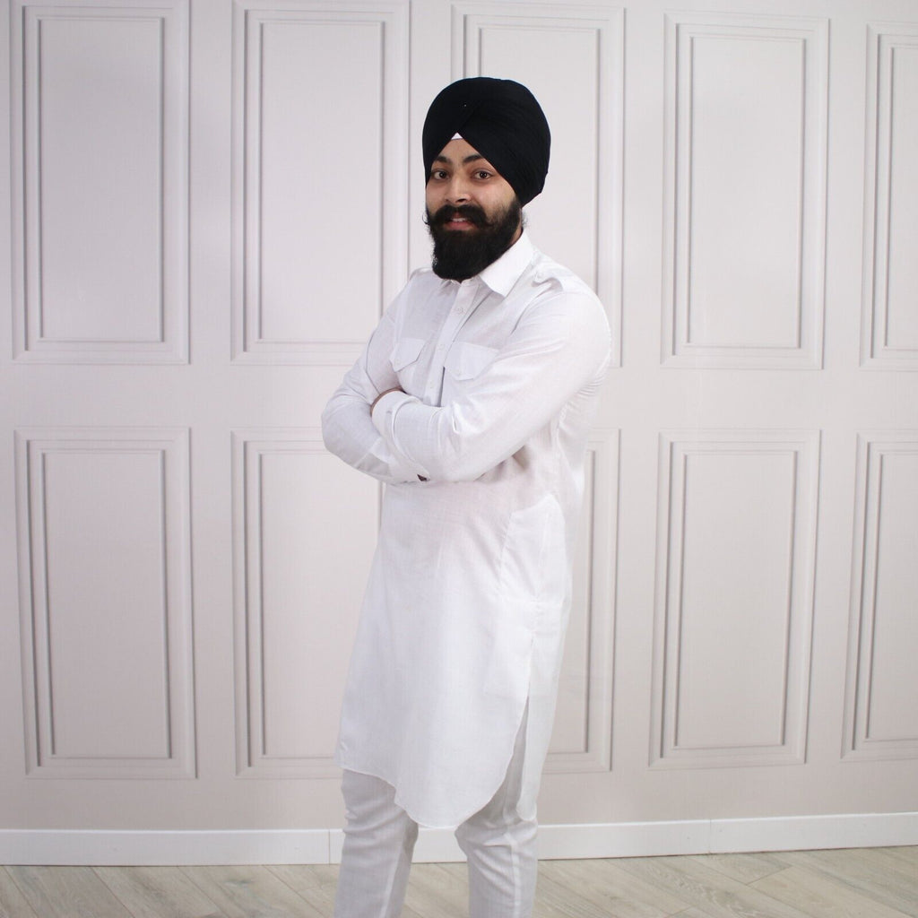 4 COLOURS - Mens Tab Kurta Pajama Cotton Indian Punjabi Asian Shirt Jago Sangeet
