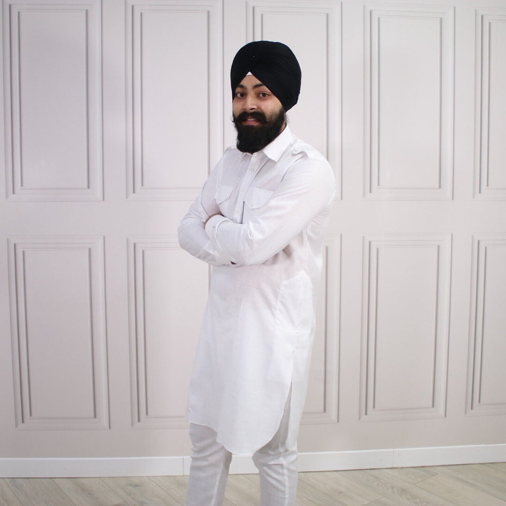 4 COLOURS - Mens Tab Kurta Pajama Cotton Indian Punjabi Asian Shirt Jago Sangeet