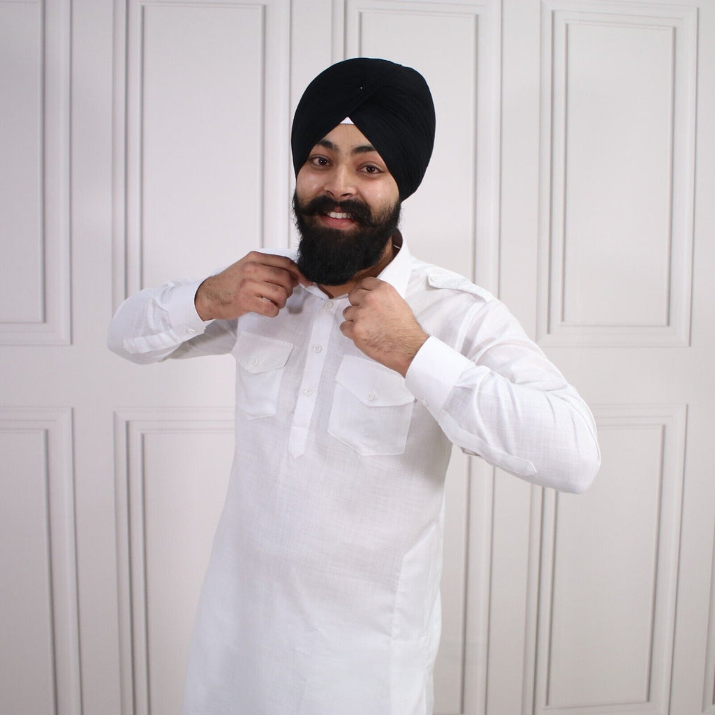 4 COLOURS - Mens Tab Kurta Pajama Cotton Indian Punjabi Asian Shirt Jago Sangeet