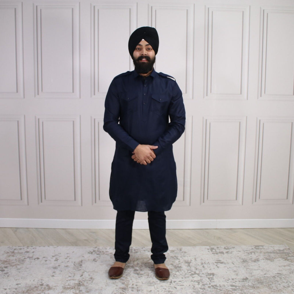 4 COLOURS - Mens Tab Kurta Pajama Cotton Indian Punjabi Asian Shirt Jago Sangeet