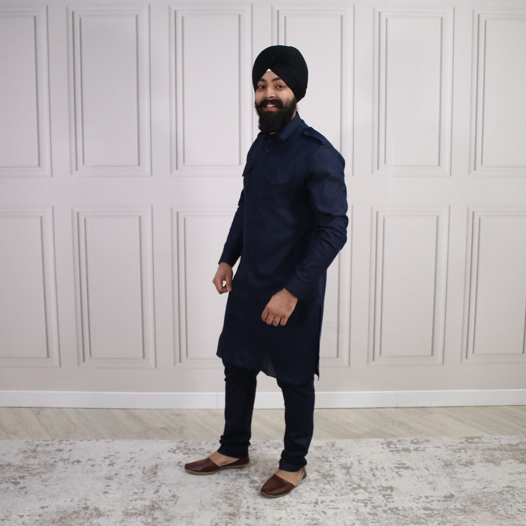 4 COLOURS - Mens Tab Kurta Pajama Cotton Indian Punjabi Asian Shirt Jago Sangeet