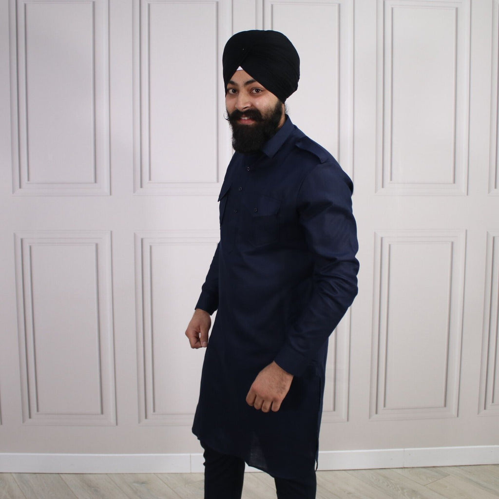 4 COLOURS - Mens Tab Kurta Pajama Cotton Indian Punjabi Asian Shirt Jago Sangeet