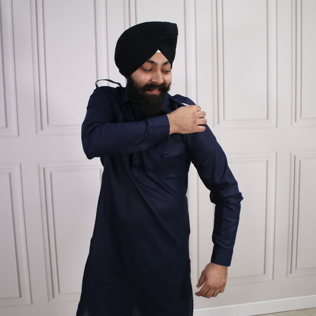4 COLOURS - Mens Tab Kurta Pajama Cotton Indian Punjabi Asian Shirt Jago Sangeet