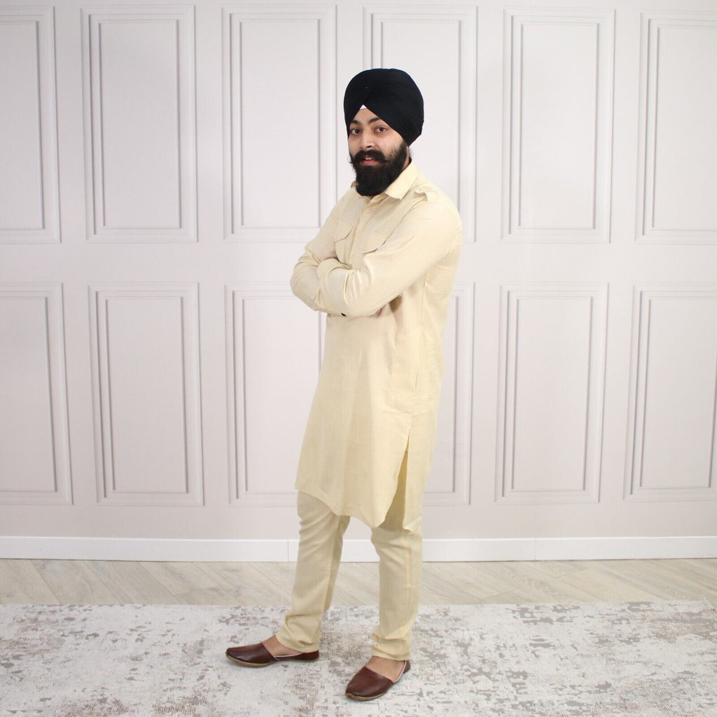 4 COLOURS - Mens Tab Kurta Pajama Cotton Indian Punjabi Asian Shirt Jago Sangeet