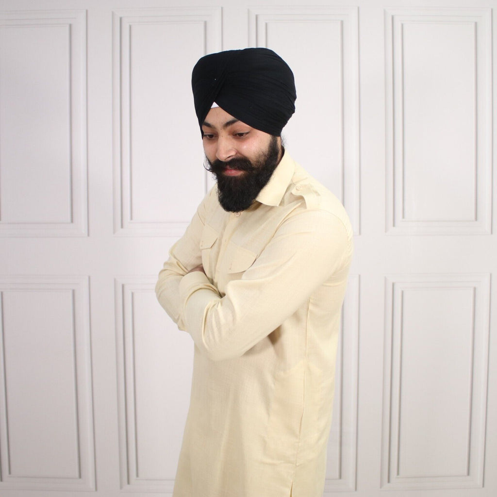 4 COLOURS - Mens Tab Kurta Pajama Cotton Indian Punjabi Asian Shirt Jago Sangeet