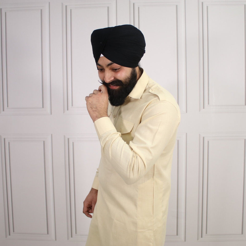 4 COLOURS - Mens Tab Kurta Pajama Cotton Indian Punjabi Asian Shirt Jago Sangeet