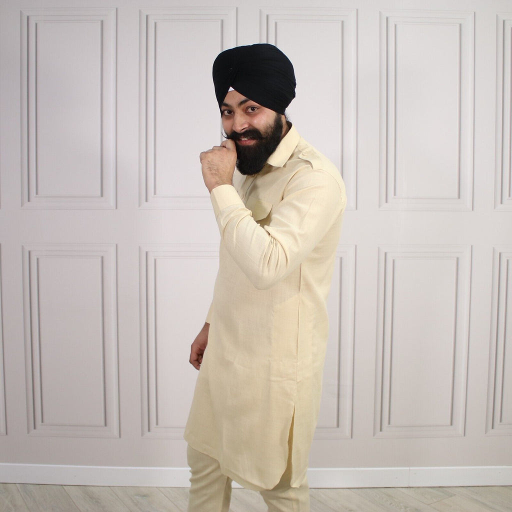 4 COLOURS - Mens Tab Kurta Pajama Cotton Indian Punjabi Asian Shirt Jago Sangeet
