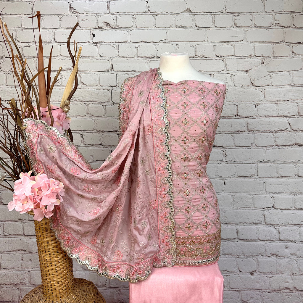 Unstitched Soft Faux Silk Suit (D29)